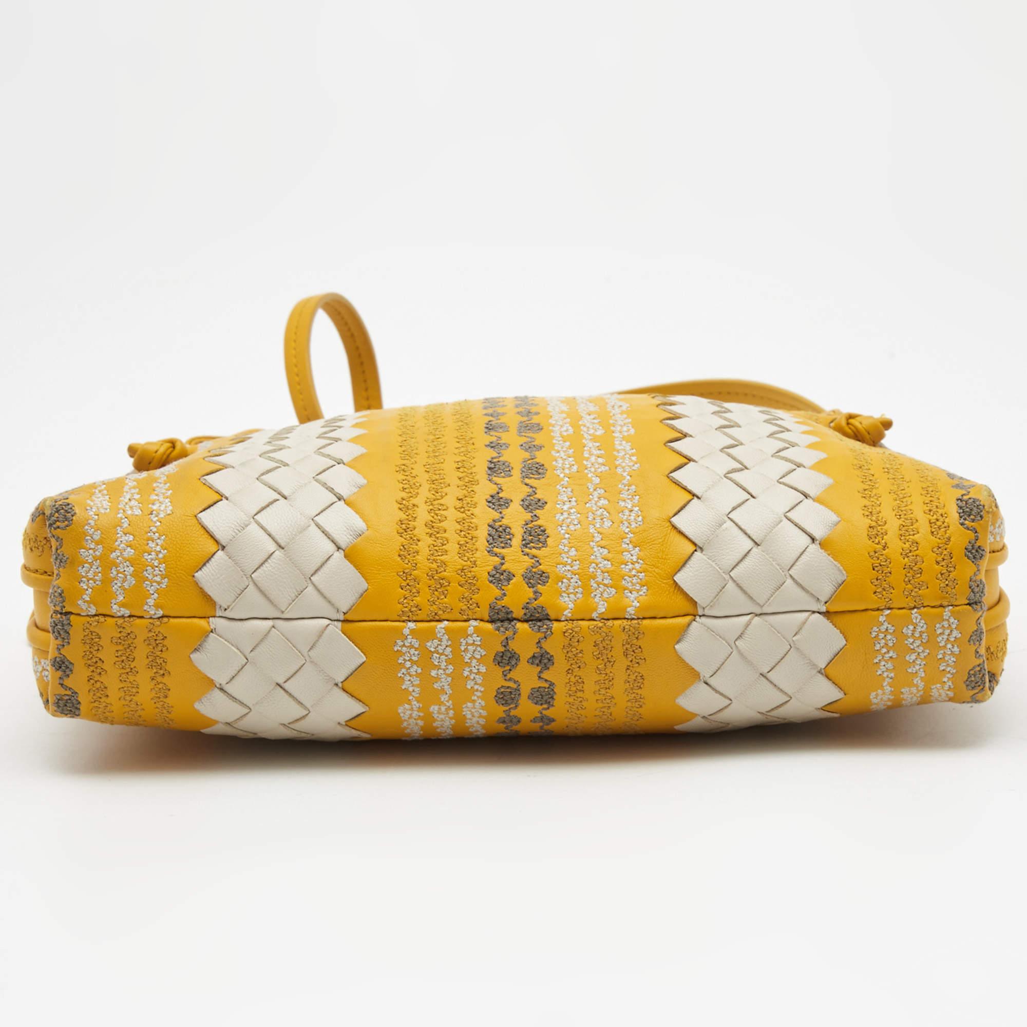 Bottega Veneta Yellow/White Intrecciato Leather Embroidered Nodini Shoulder Bag 1