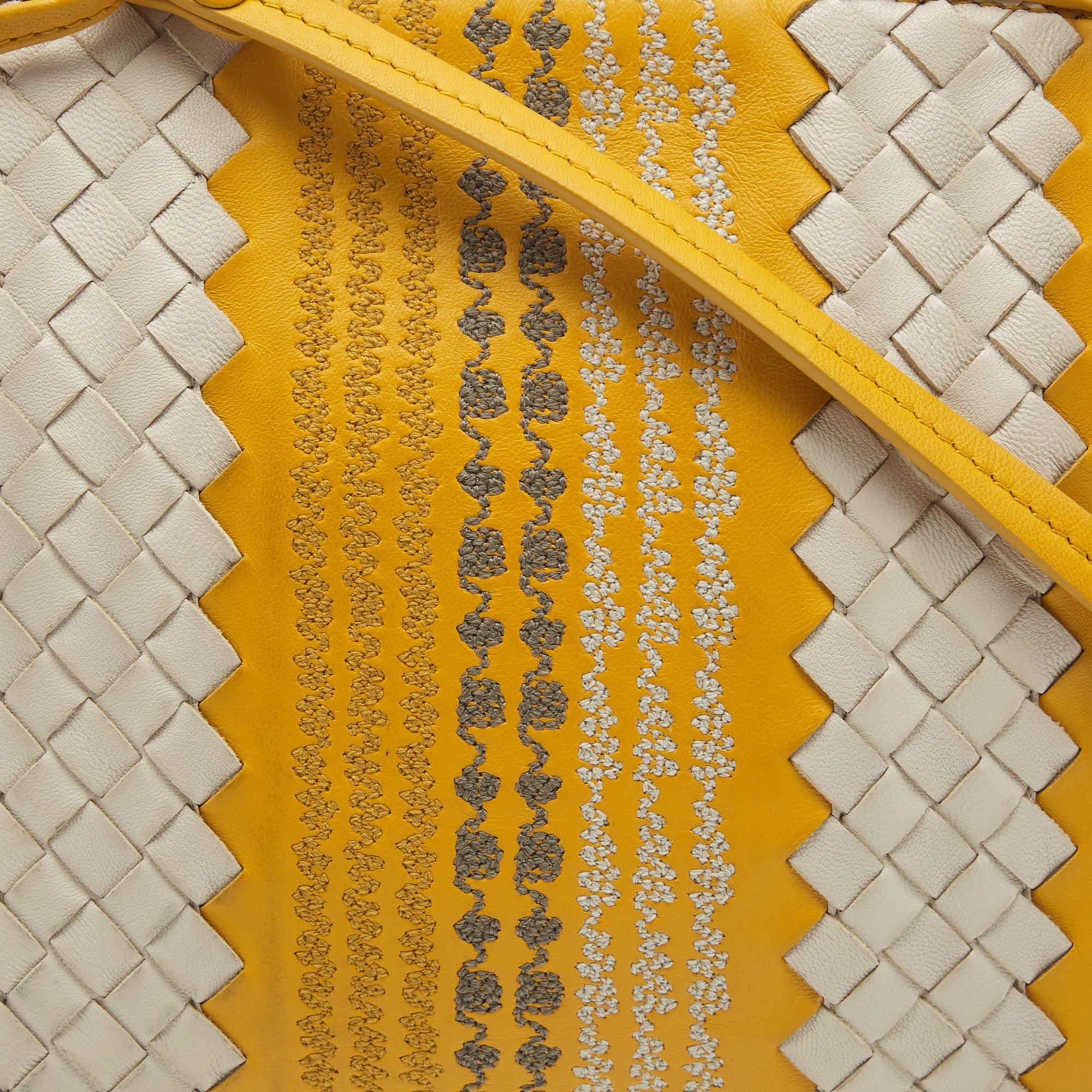 Bottega Veneta Yellow/White Intrecciato Leather Embroidered Nodini Shoulder Bag 3