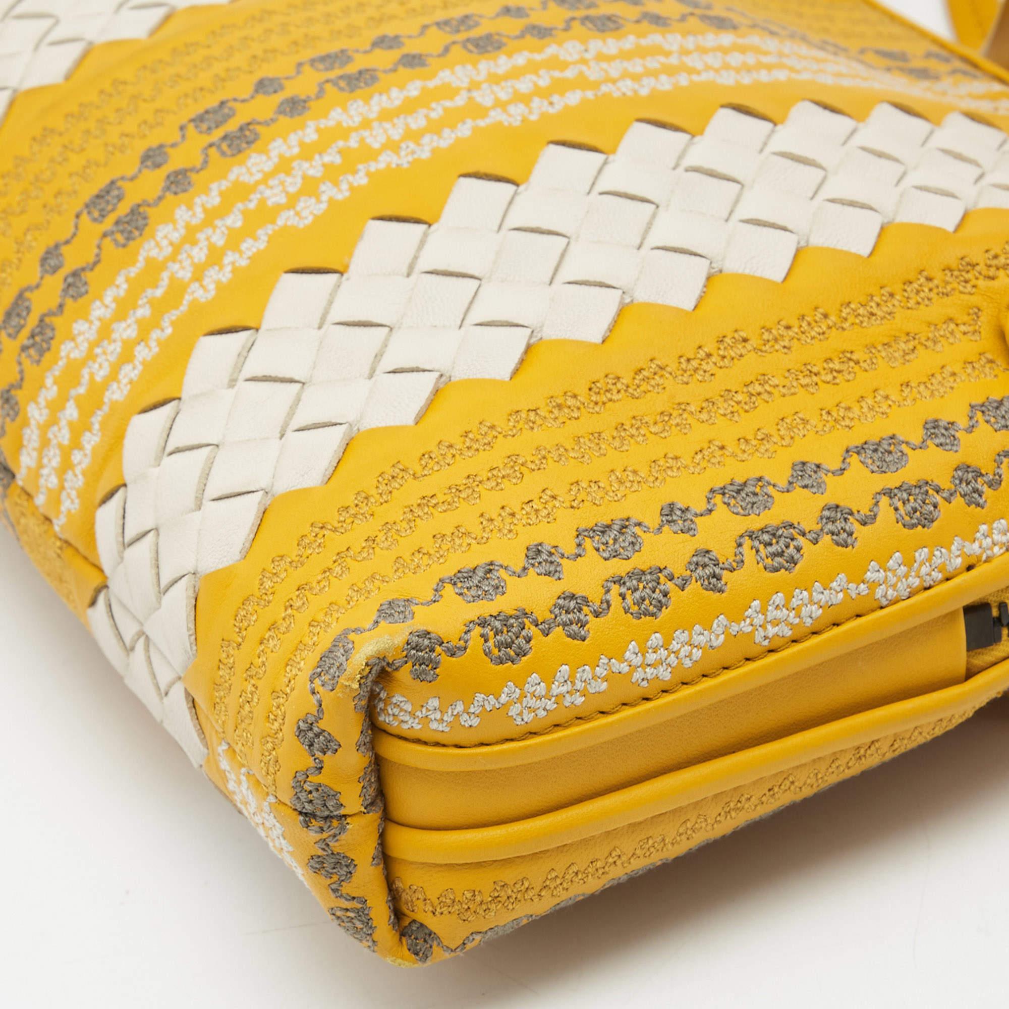 Bottega Veneta Yellow/White Intrecciato Leather Embroidered Nodini Shoulder Bag 4