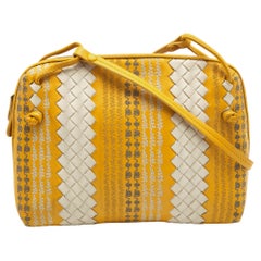 Bottega Veneta Yellow/White Intrecciato Leather Embroidered Nodini Shoulder Bag