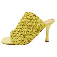 Bottega Veneta Yellow Woven Leather Board Mule Sandals Size 39.5