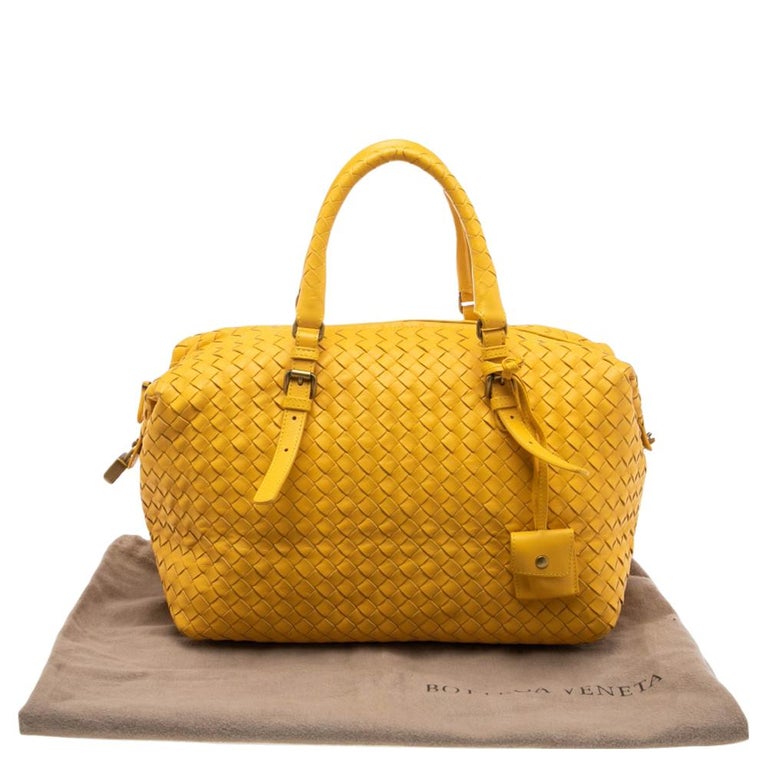 Bottega Veneta Yellow Woven Leather Montaigne Satchel For Sale at 1stDibs