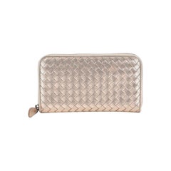 Bottega Veneta Zip Around Wallet Metallic Intrecciato Nappa Long