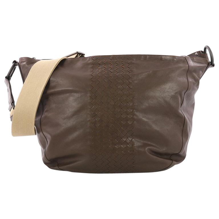 Bottega Veneta Zip Top Messenger Leather with Intrecciato Detail Large