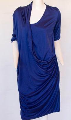 BOTTEGA VENETA, Electric Blue 100% Silk Draped Y2K Dress