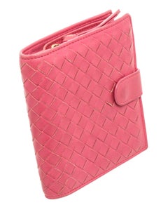 Bottega Venetta Pink Leather Compact Wallet with silver-tone hardware, tonal