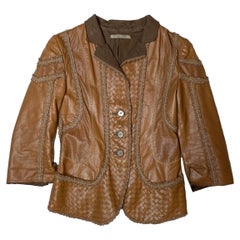 Bottega Venetta - Blazer de défilé en cuir marron fumé, printemps-été 2006 