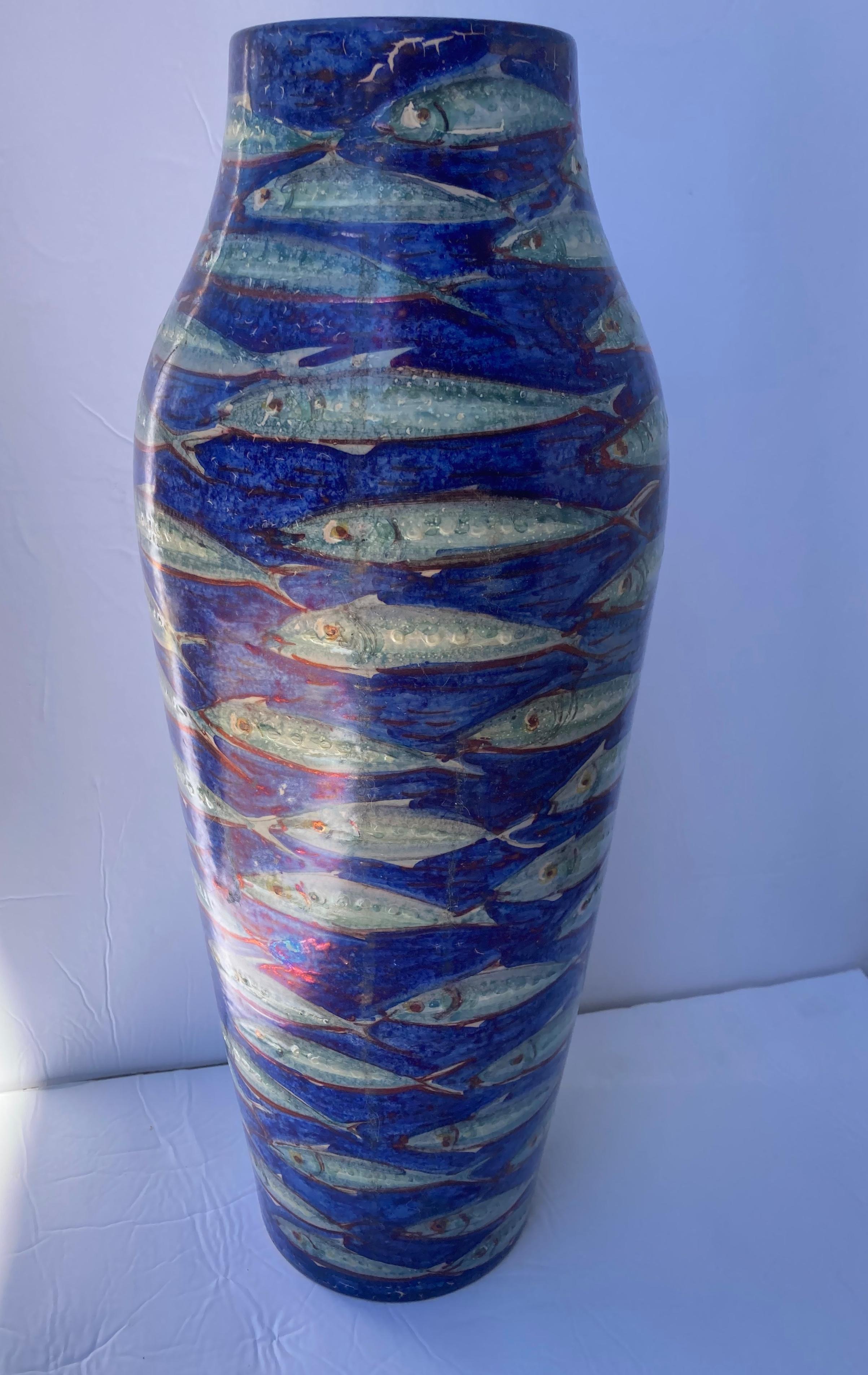 Post-Modern Bottega Vignoli Large Majolica/Ceramic Vase, Signed, Dated For Sale