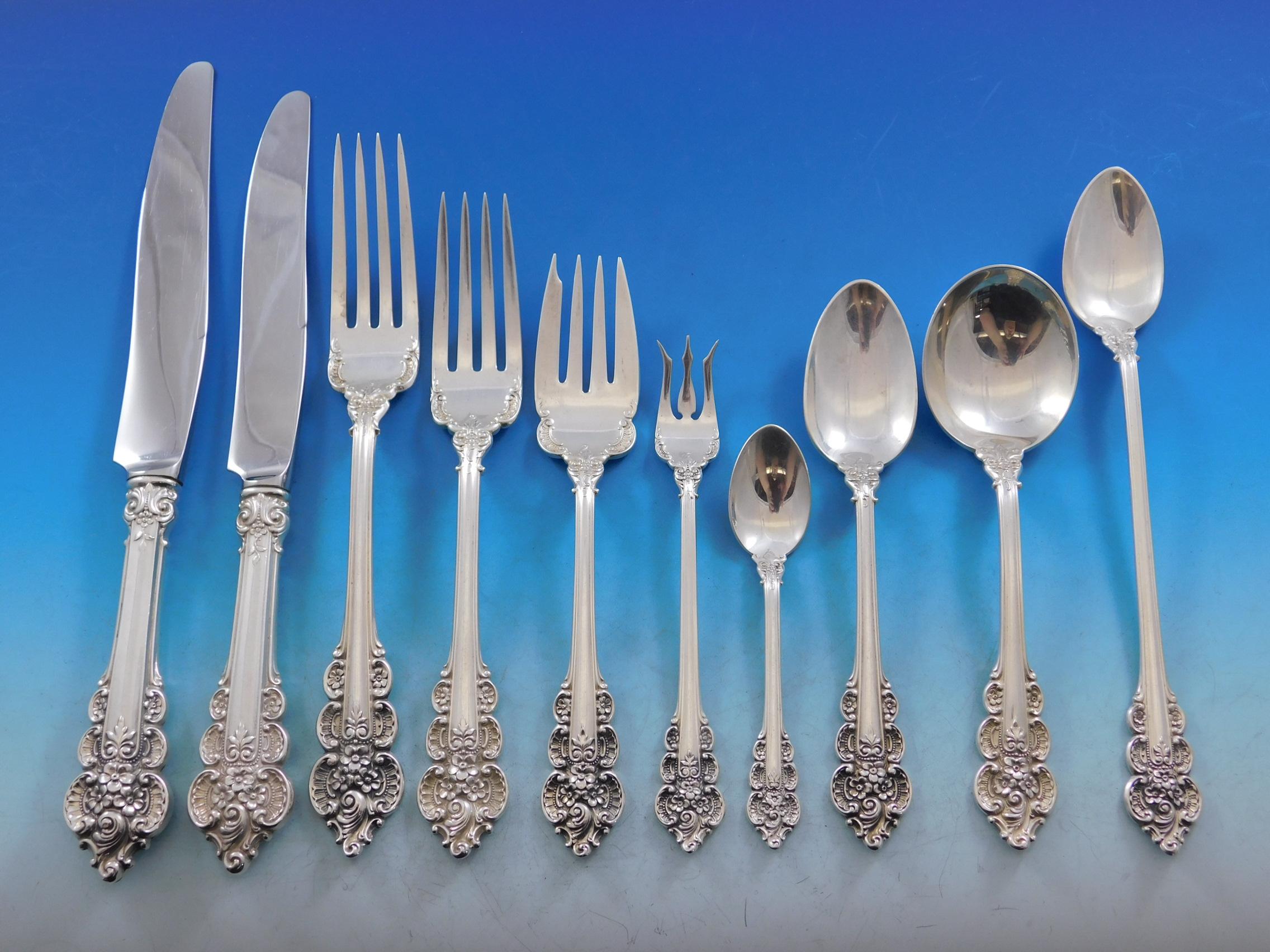 Monumental dinner and regular size Botticelli by Frank Whiting sterling silver flatware set - 158 pieces. This set includes:

12 dinner size knives, 9 3/4