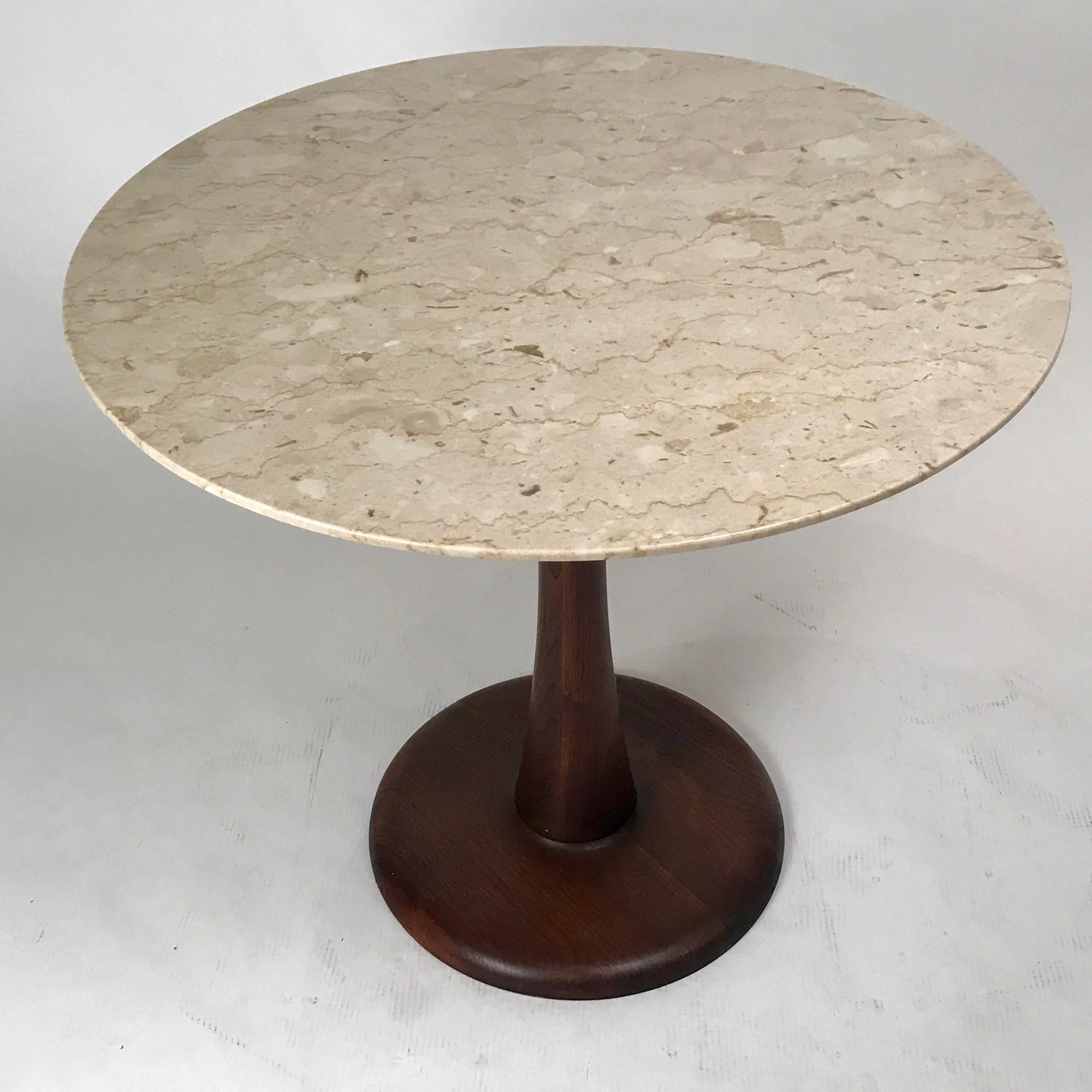 Mid-Century Modern Botticino Marble Pedestal Dinette Cafe Entry Table in the Manner of Nanna Ditzel
