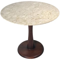 Botticino Marble Pedestal Dinette Cafe Entry Table in the Manner of Nanna Ditzel