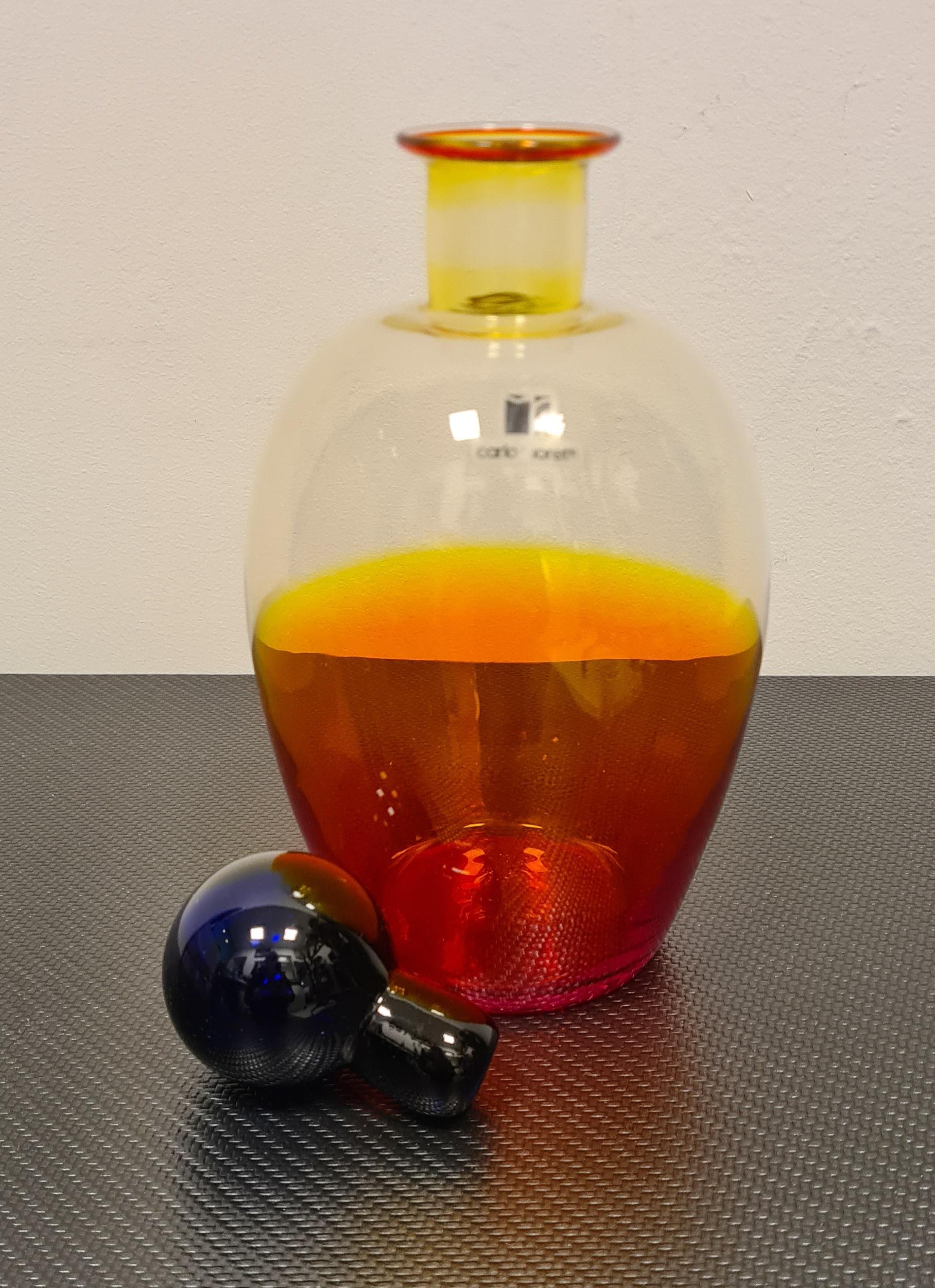 Late 20th Century Blown glass bottle by Carlo Moretti For Sale