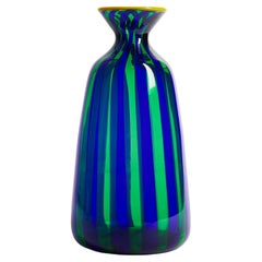 Bottiglia Vase 'Smooth' by La Doublej, Murano Glass, Blue/Green Stripes, Italy
