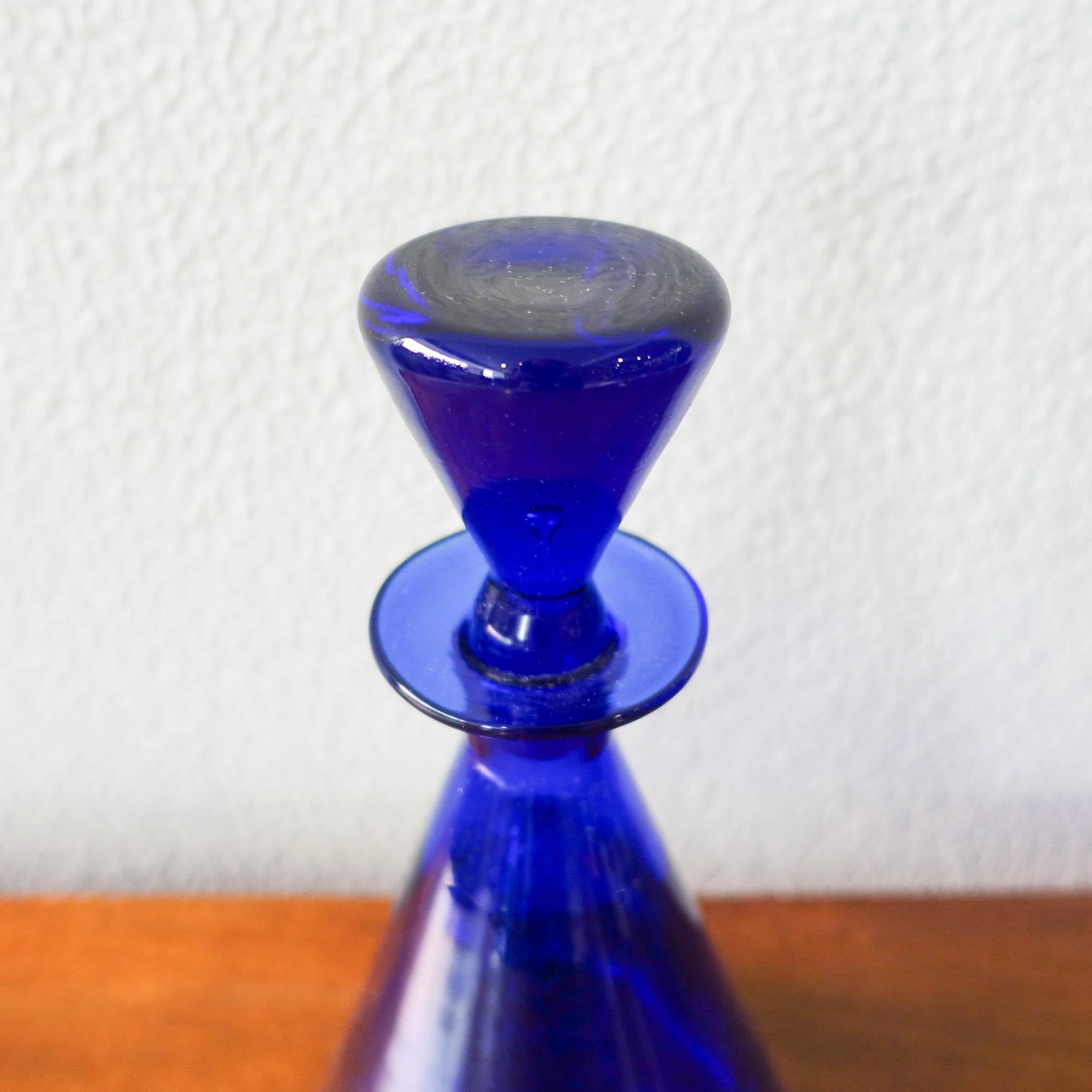 Bottle and Two Glasses in Cobalt Blue by Marinha Grande, 1950's For Sale 5