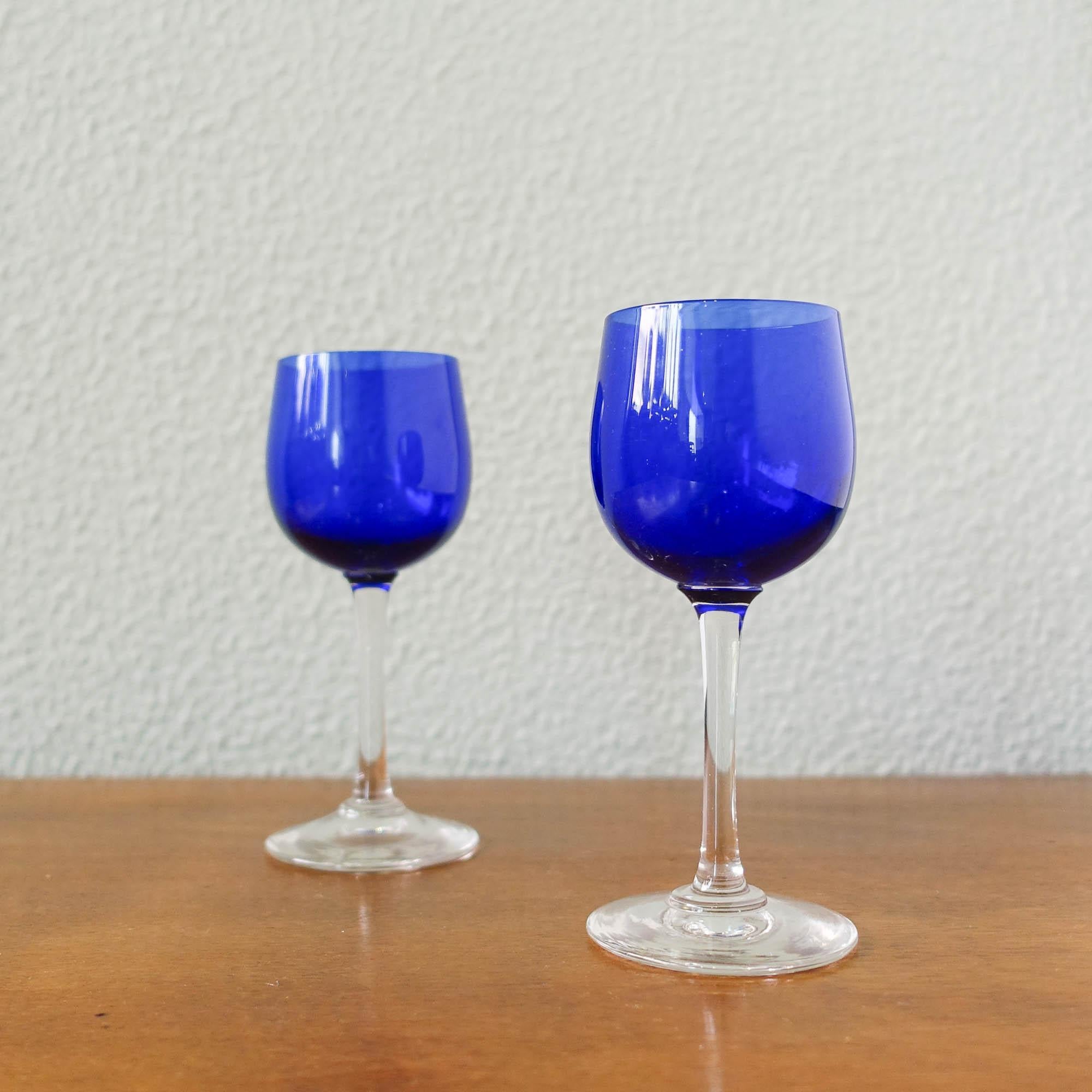 Portuguese Bottle and Two Glasses in Cobalt Blue by Marinha Grande, 1950's For Sale