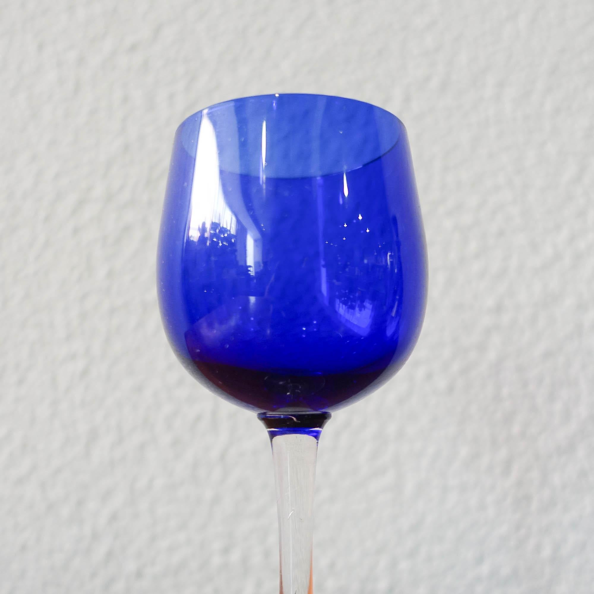 Mid-20th Century Bottle and Two Glasses in Cobalt Blue by Marinha Grande, 1950's For Sale