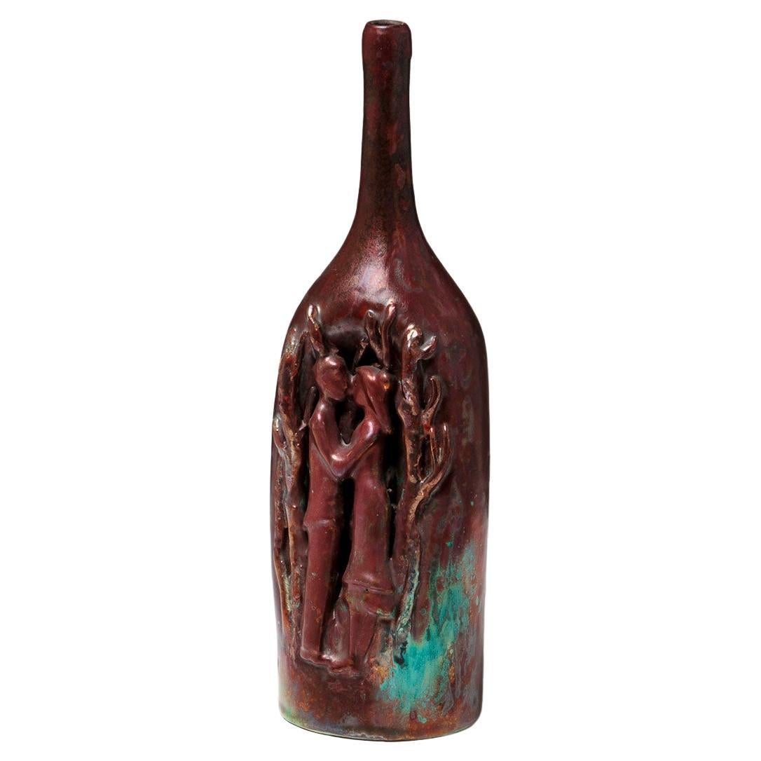 Domenico Minganti, Enameled Ceramic Bottle for Cooperativa Ceramica Imola, 1960s For Sale
