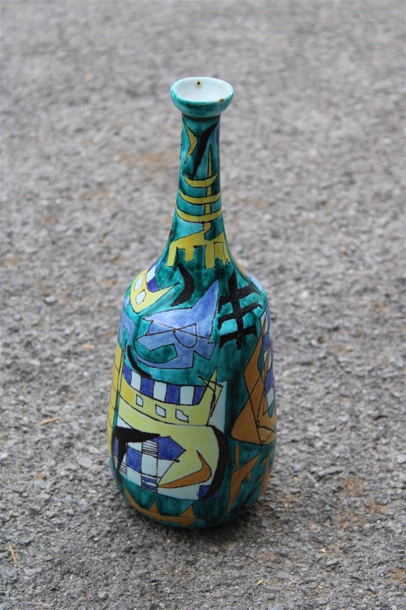 Bottle ceramic Castelli futuristic design 1961 multicolor Italian Design.