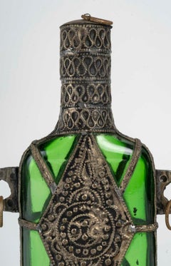 Bottle Decorated with Applied Metal, Orientalist Art, 20th Century.