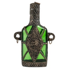 Bottle Decorated with Applied Metal, Orientalist Art, 20th Century.