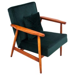 Bottle Green Armchair by H. Lis with Footrest, Poland, 1960s