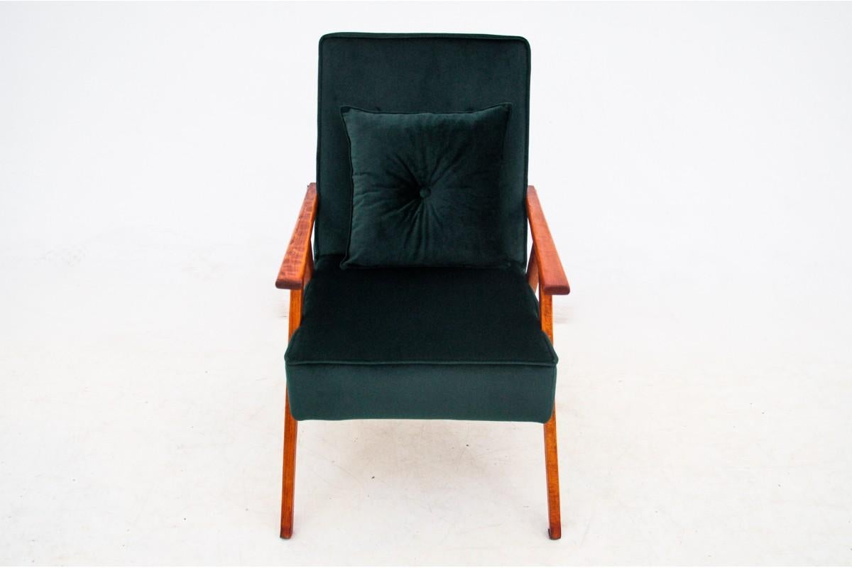 Velvet Bottle Green Armchair, Poland, 1960s