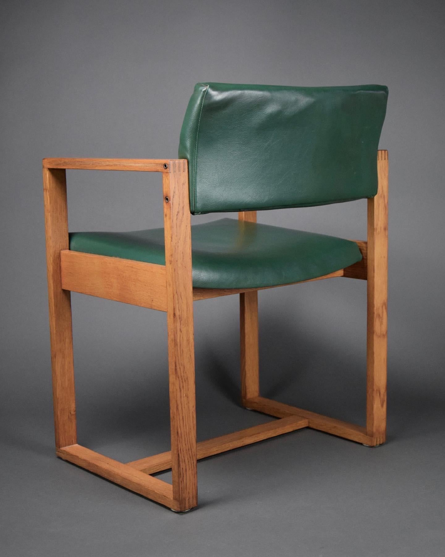 Faux Leather Bottle Green Mid-Century Modern Arm Office Chair For Sale