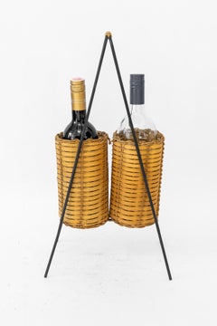 Portabotellas para 2 botellas de hierro y mimbre viena hacia los años 70