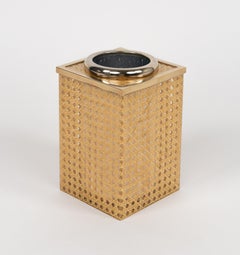 Bottle Holder in Lucite, Wicker and Brass Christian Dior Style, Italy 1970s