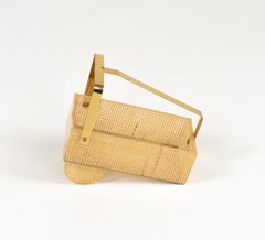 Bottle Holder in Lucite, Wicker and Brass Christian Dior Style, Italy 1970s