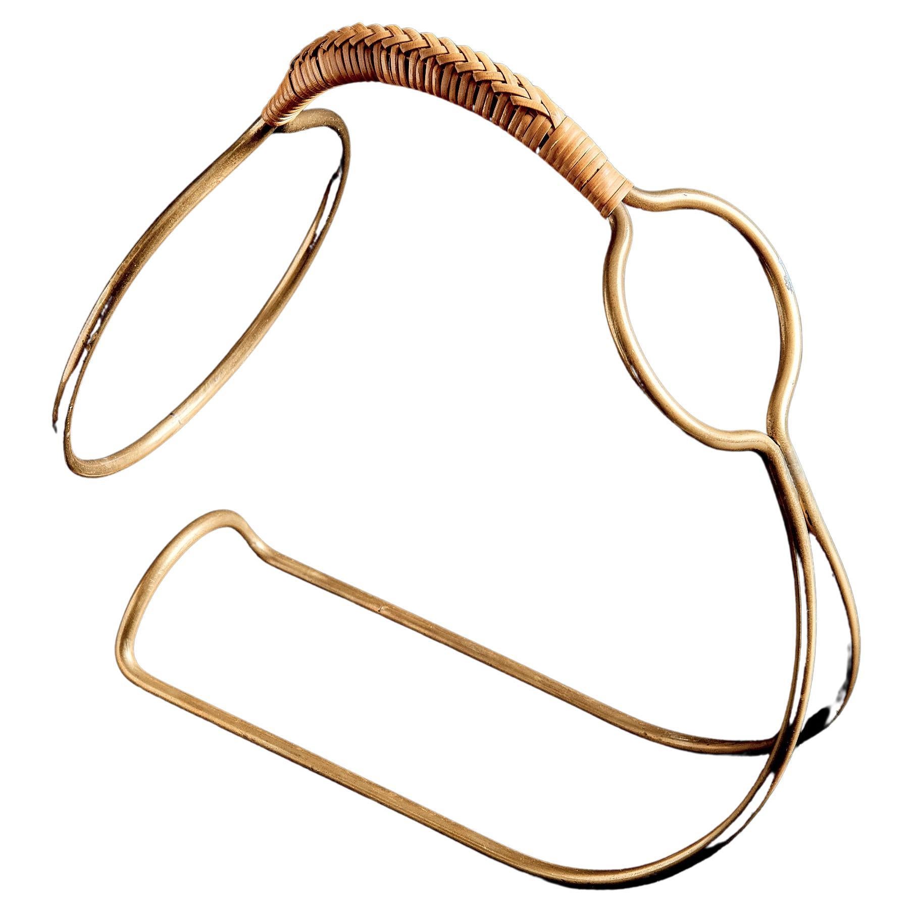 Bottle Holder with Cane-Wrapped Handle by Werkstätte Carl Auböck Austria, 1960s