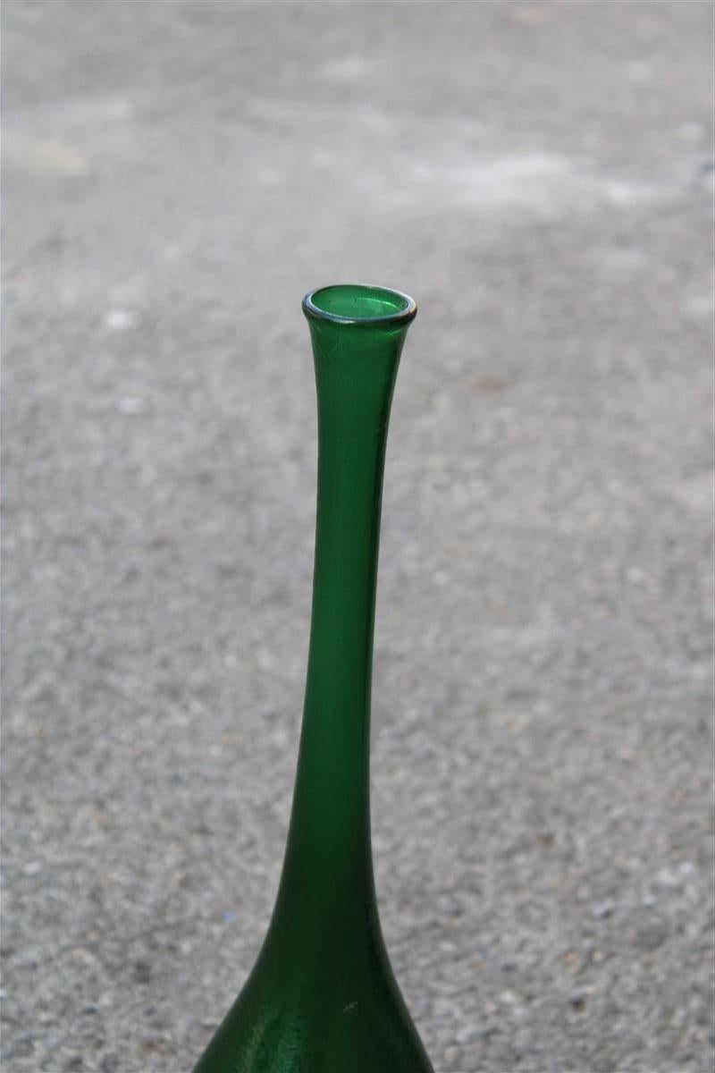 Mid-Century Modern Bottle in Acid-Etched Green Murano Glass Seguso 1960s Flavio Poli