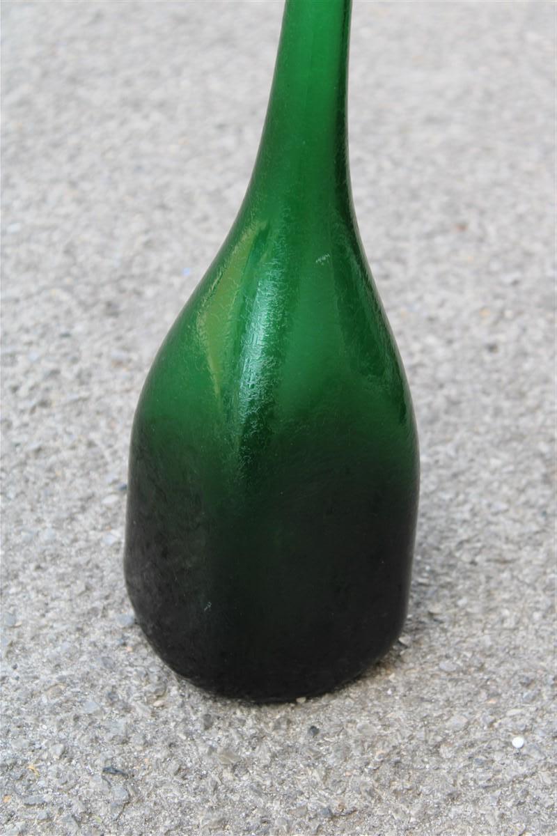 Italian Bottle in Acid-Etched Green Murano Glass Seguso 1960s Flavio Poli