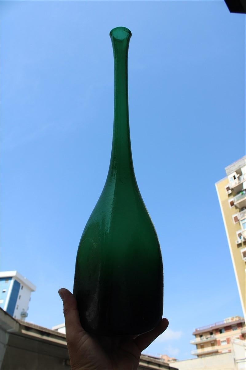 Bottle in Acid-Etched Green Murano Glass Seguso 1960s Flavio Poli 1