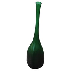 Bottle in Acid-Etched Green Murano Glass Seguso 1960s Flavio Poli