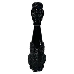 Vintage Bottle in black glass french circa 1950 Poodle Dog