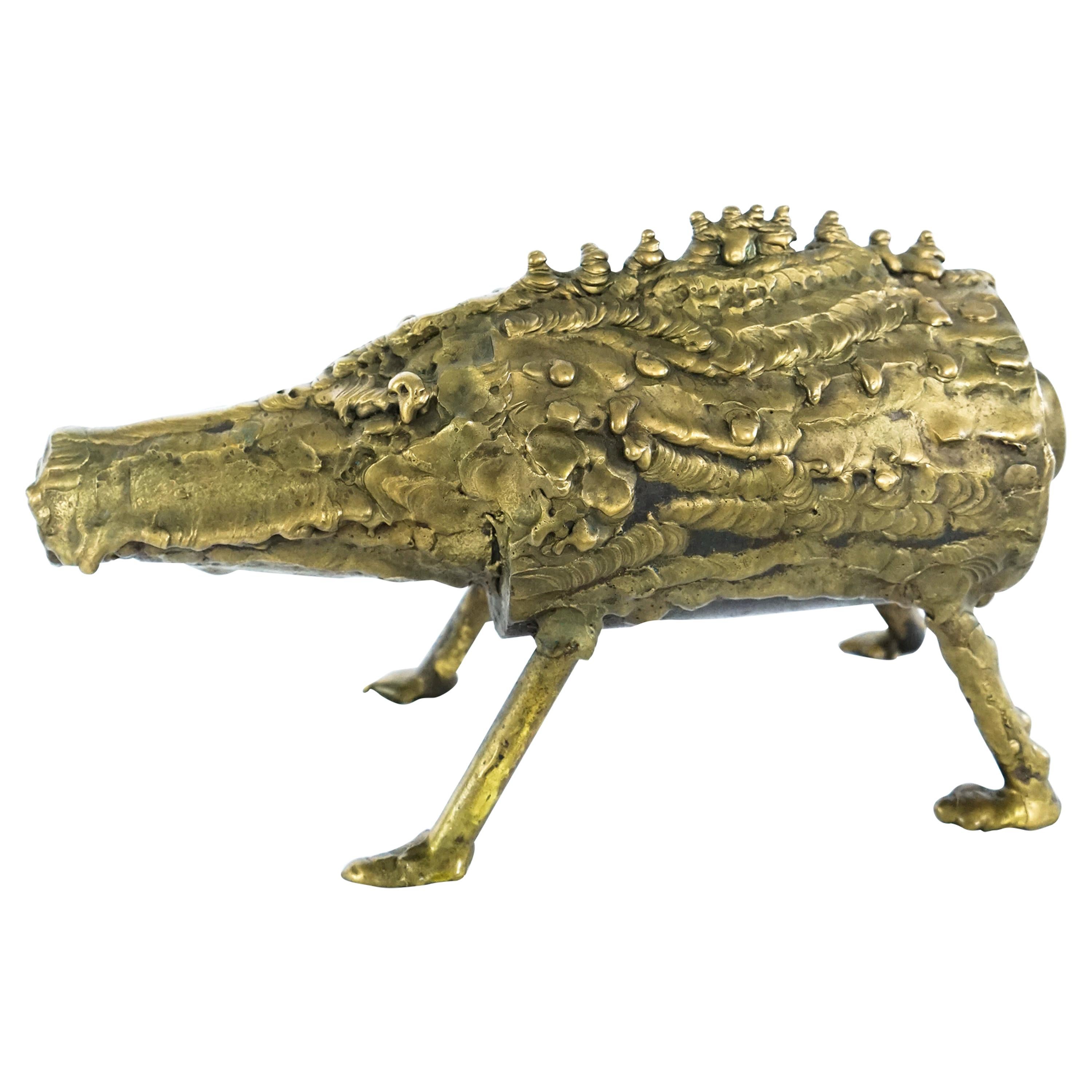 21st century, contemporary, cast bronze, Figurative Metal Sculpture "Golden Pig"
