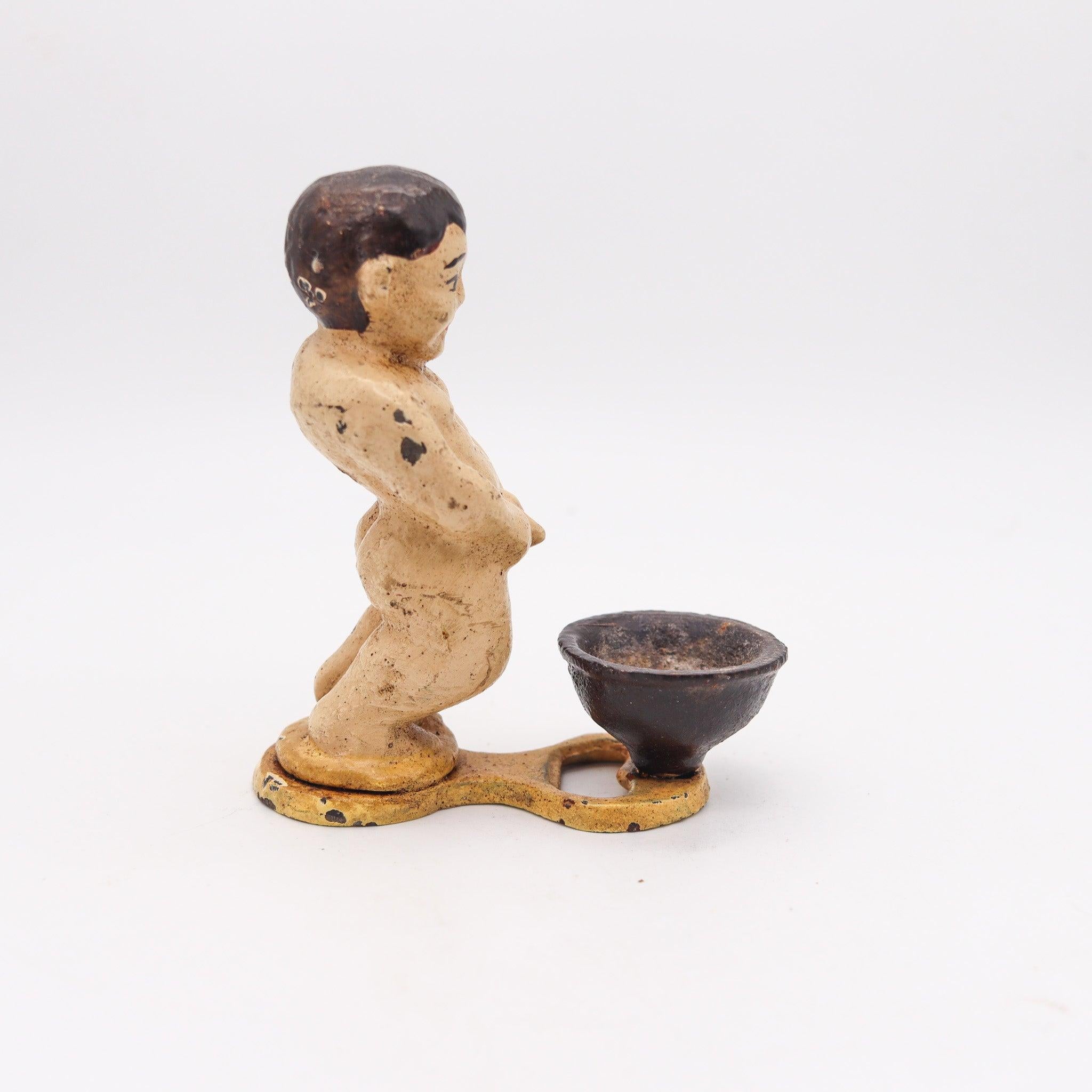 Folk Art BOTTLE OPENER 1910 Antique Figurative Painted Bottle Opener In Solid Cast Iron For Sale