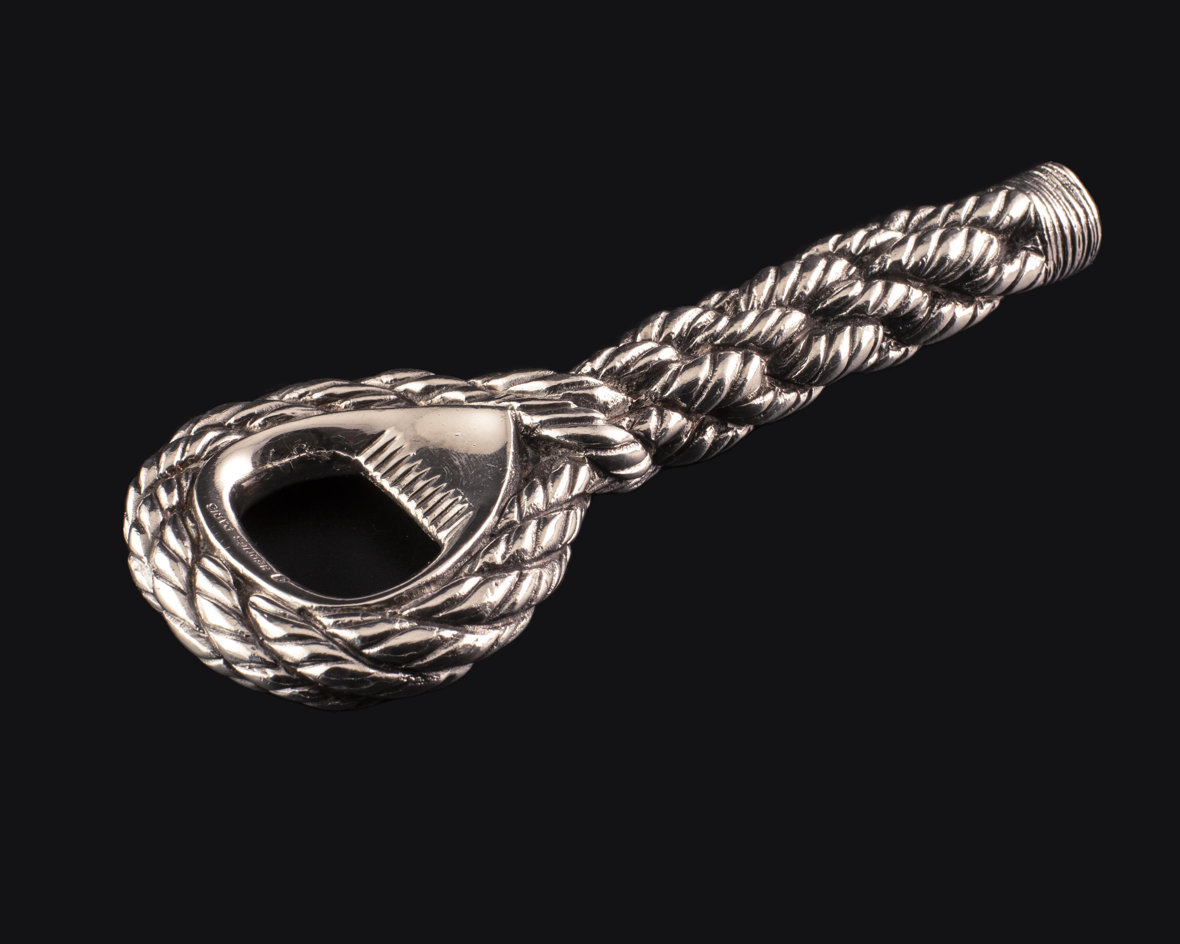Bottle Opener “Cordage” in Silvered Brass 1960s Hermès In Good Condition For Sale In Milan, IT