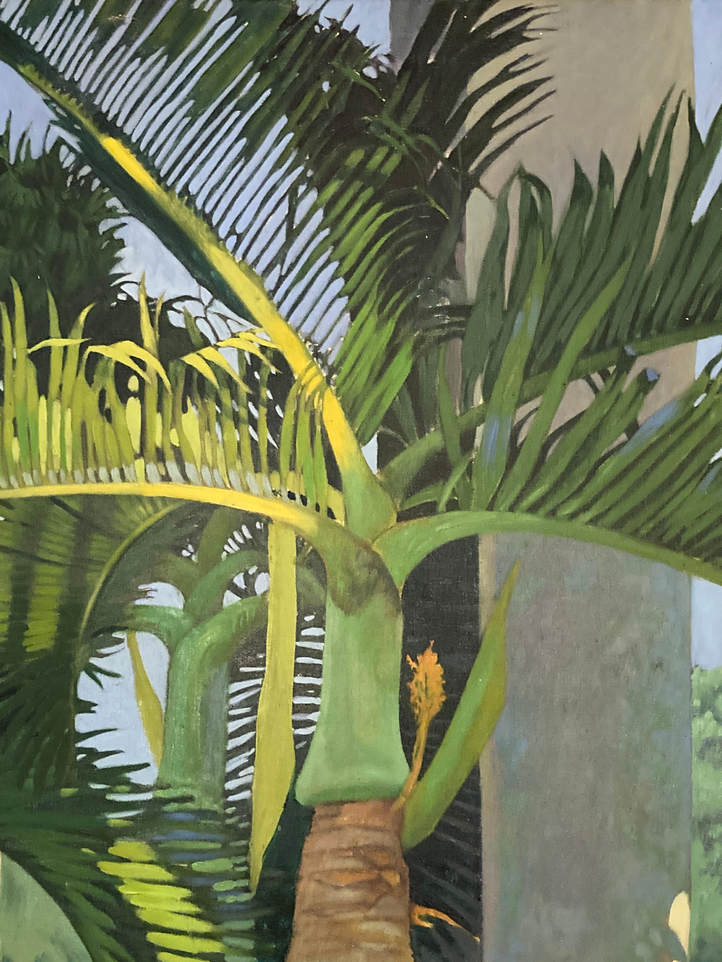 Modern Bottle Palms, Oasis, Oil on Canvas, Richard 'Dick' Obenchain, 1979