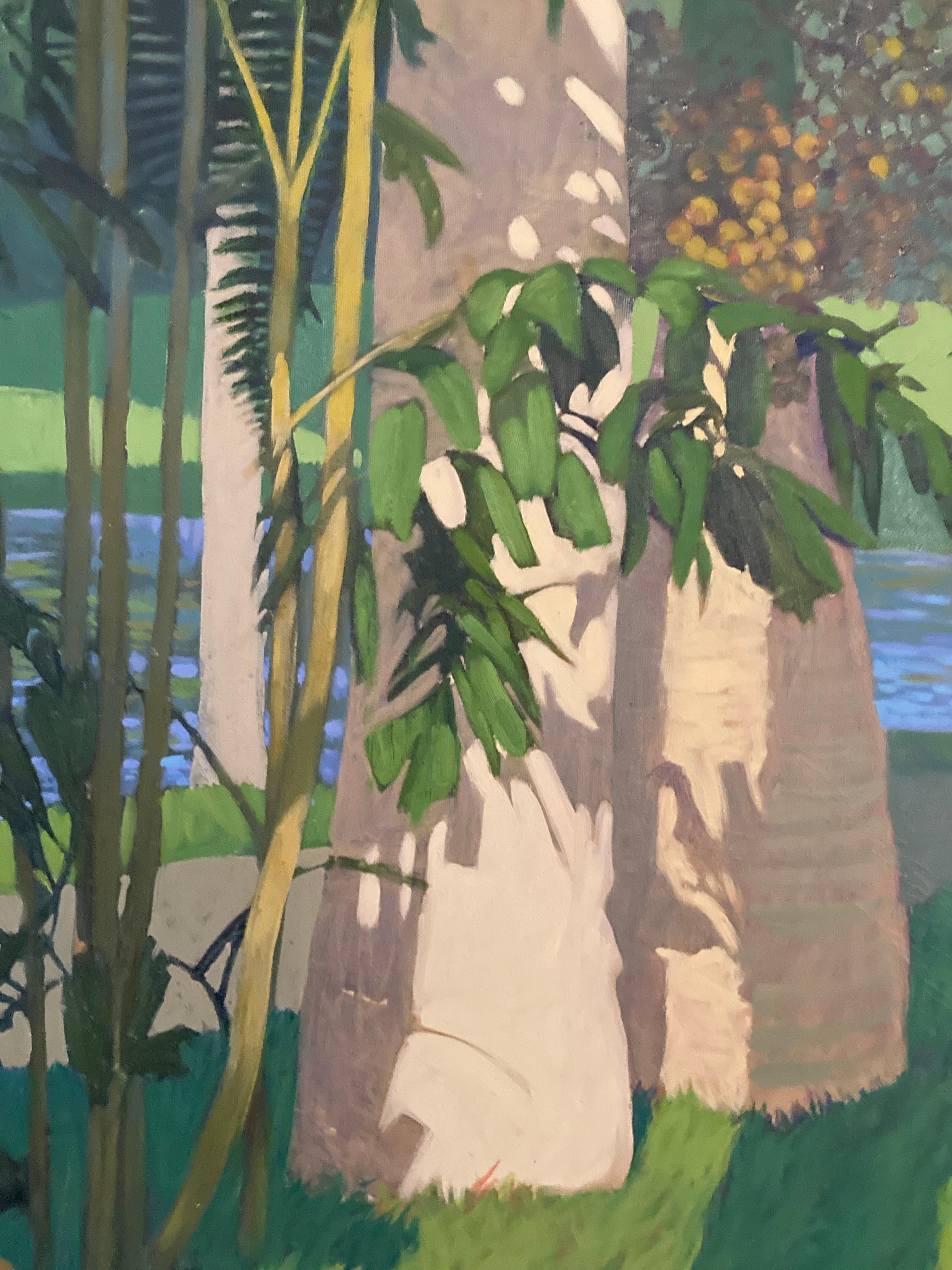 Hand-Painted Bottle Palms, Oasis, Oil on Canvas, Richard 'Dick' Obenchain, 1979