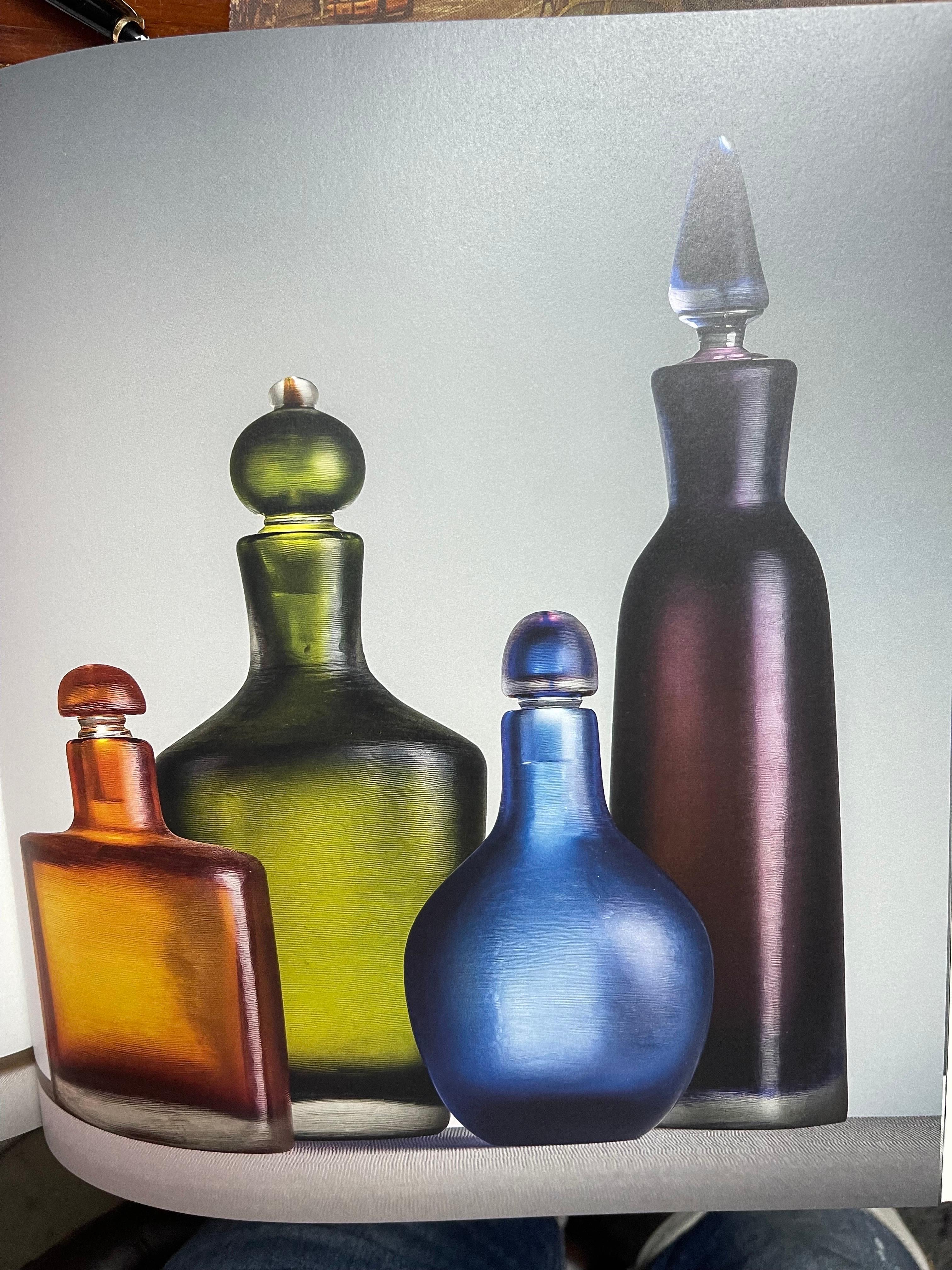 Bottle Paolo Venini 1950 Blu Color Murano Art Glass Serie Inciso made in Italy For Sale 3
