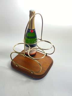 Bottle Rack Stand, Wood and Brass, France 1930
