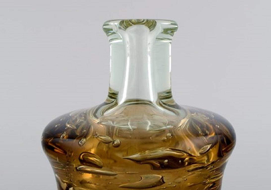 Modern Bottle Shaped Murano Vase in Clear and Smoky Mouth-Blown Art Glass