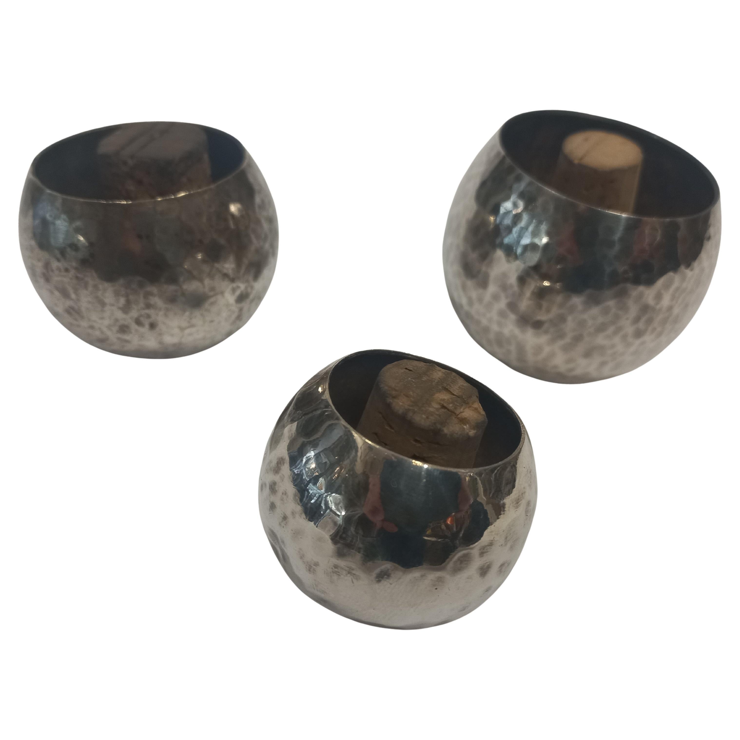 Early 20th Century Bottle stoppers with hammered decoration in the style of Josef Hoffmann For Sale