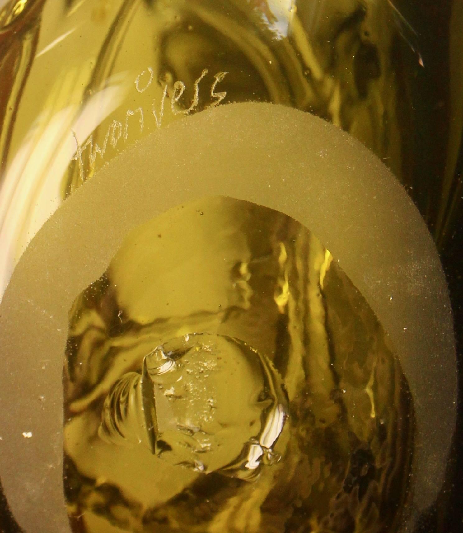 Art Glass Bottle Vase by Metis Glassmaker Michael Robinson, Signed 'Two Rivers'