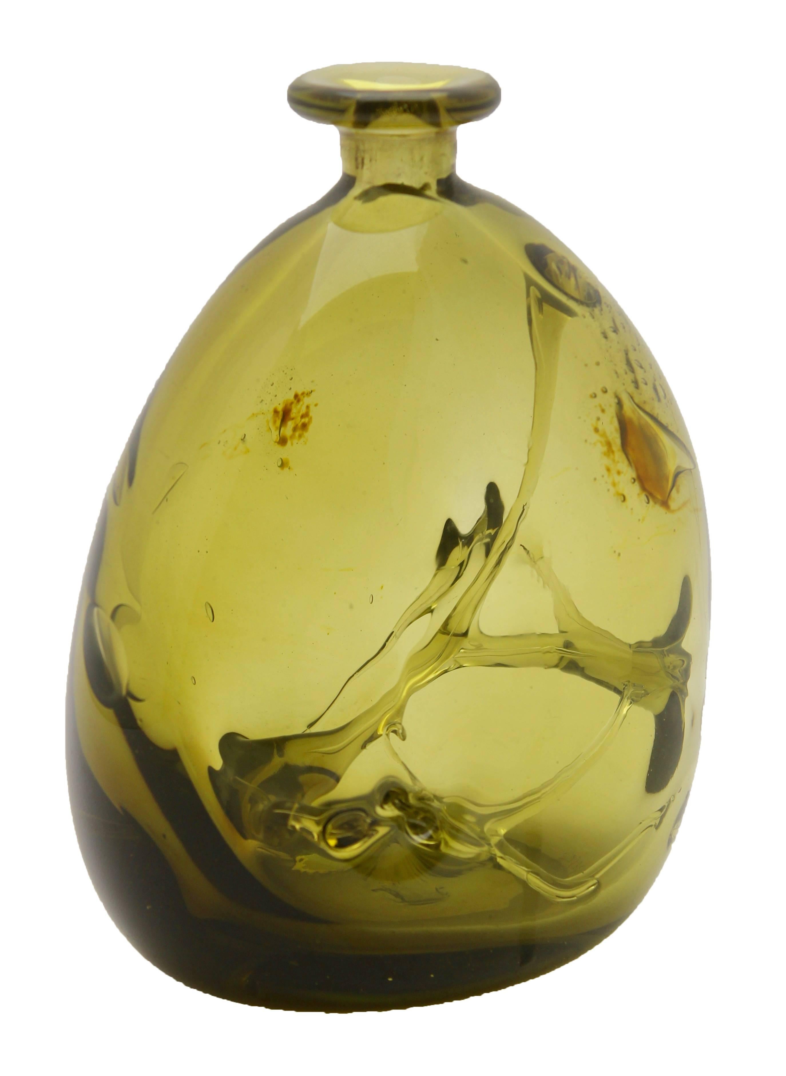 Mid-Century Modern Bottle Vase by Metis Glassmaker Michael Robinson, Signed 'Two Rivers'
