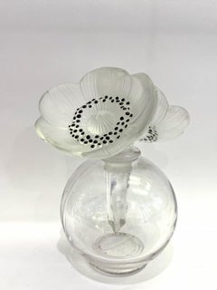 Bottle "Vase Deux Anémones" White Enameled Black Glass by René Lalique