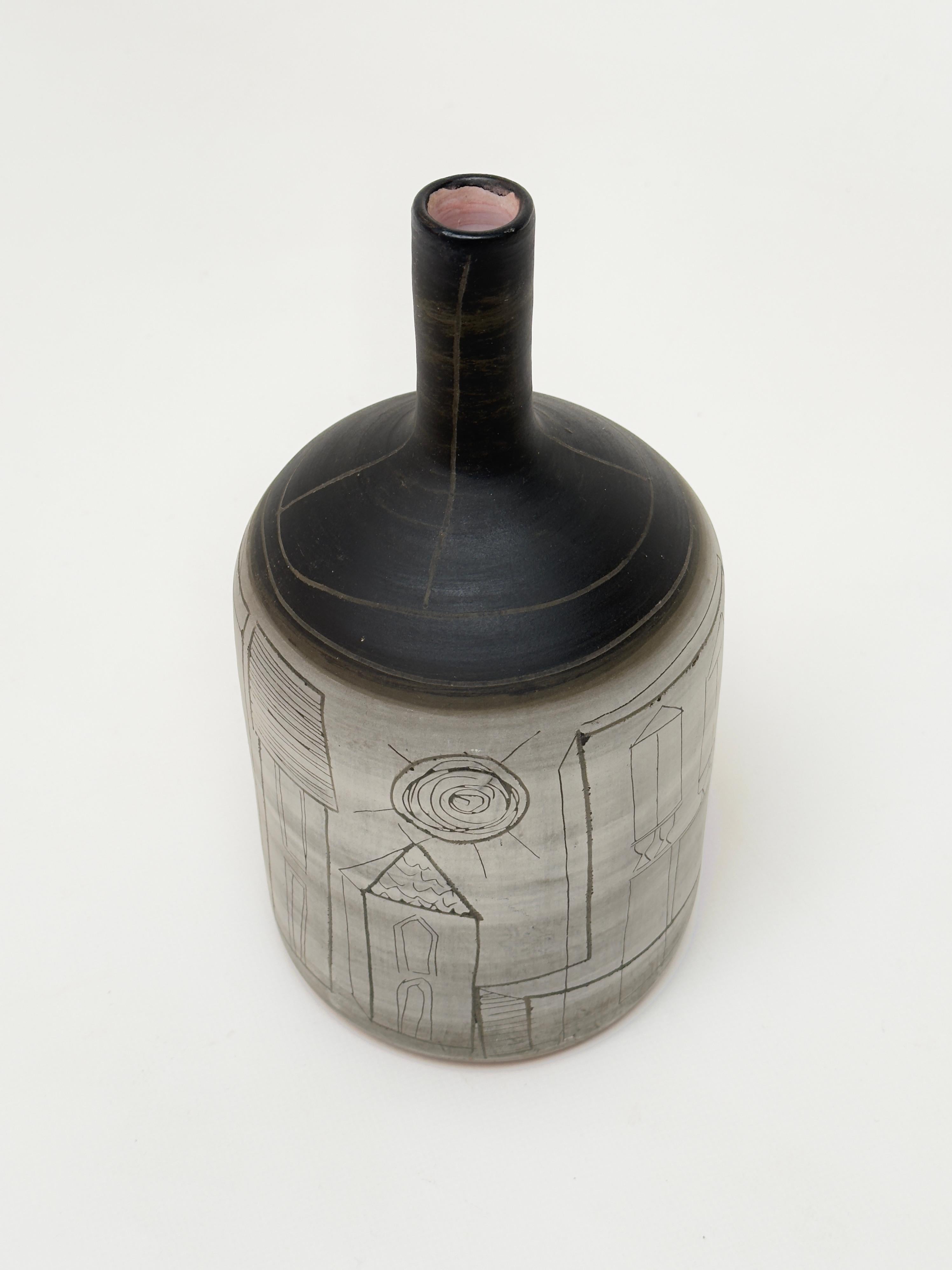 Unglazed Bottle Vase, Jacques Innocenti, Vallauris c. 1950 For Sale