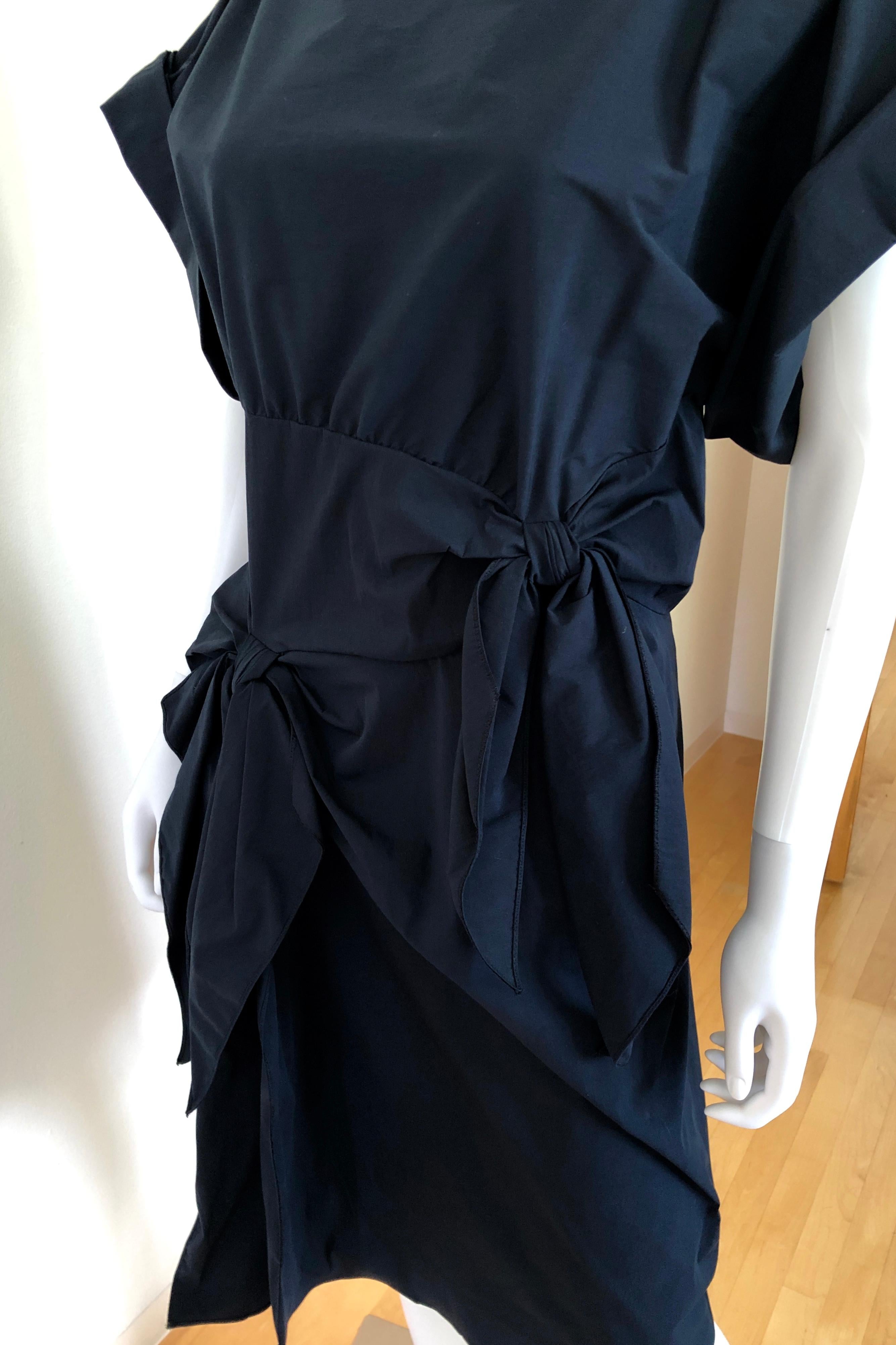 Botttega Veneta Black Boat Neck Stretch Cotton Bias Dress Embellished w/ Bows  11
